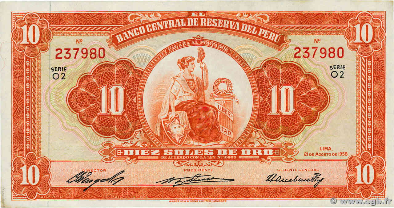 10 DIEZ SOLES DE ORO 1958 PERU