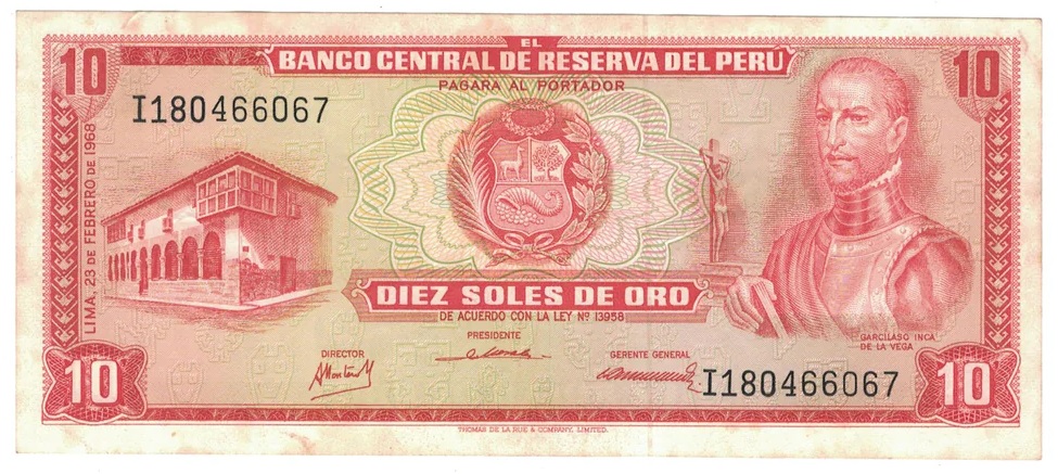 BILLETE 10 DIEZ SOLES DE ORO 1968 PERU
