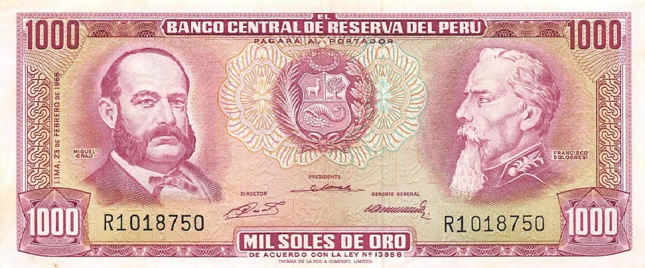 BILLETE 1000 MIL SOLES DE ORO 1968 PERU