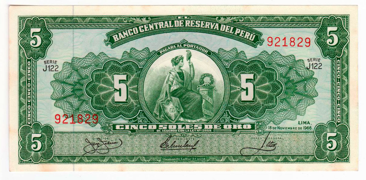 5 CINCO SOLES DE ORO 1958 PERU