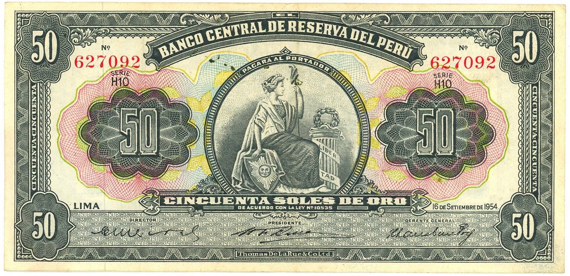 50 CINCUENTA SOLES DE ORO 1954 PERU