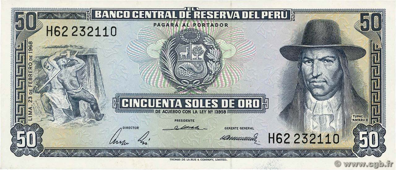 BILLETE 50 CINCUENTA SOLES DE ORO 1968 PERU