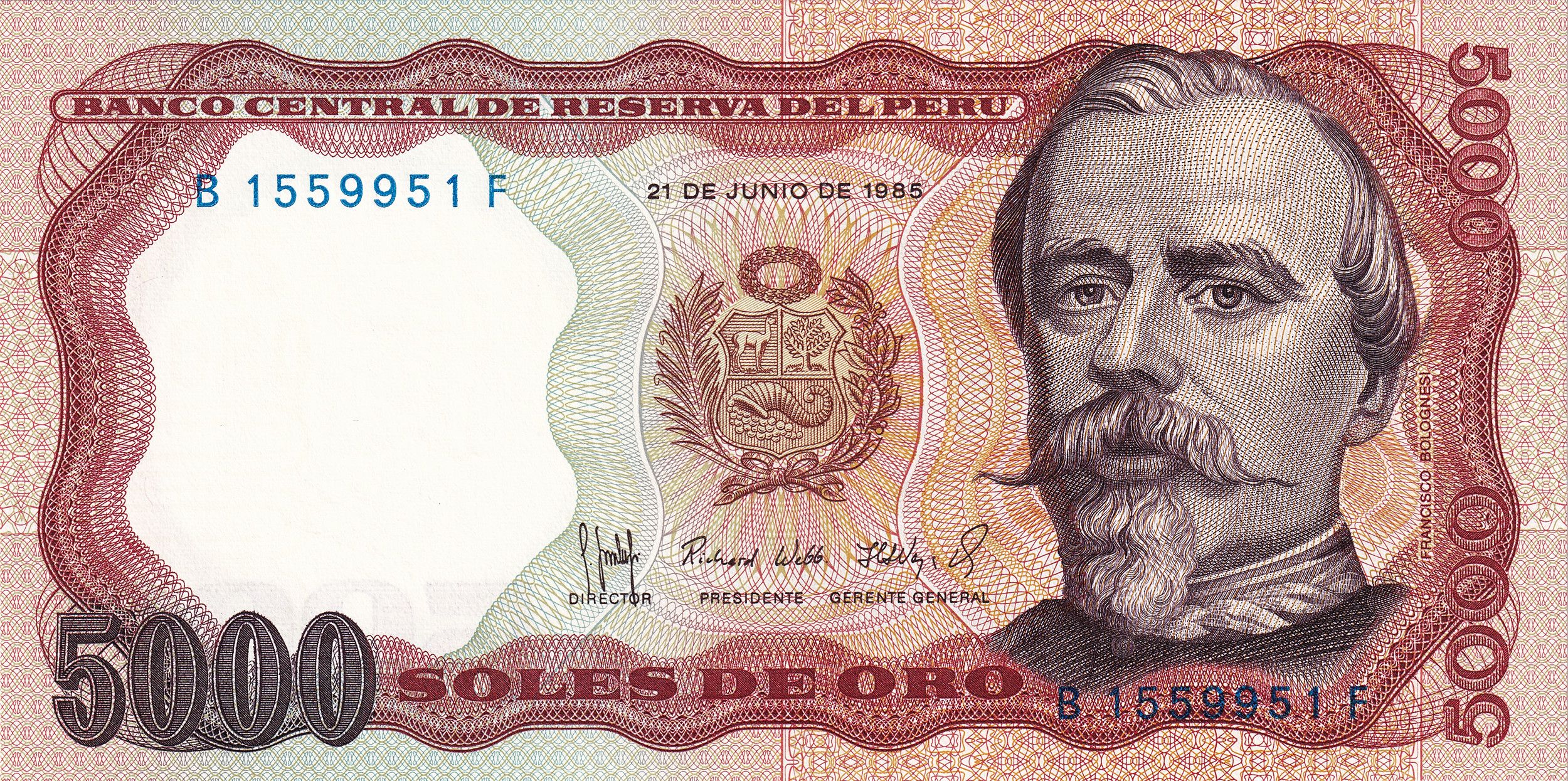BILLETE 5000 CINCO MIL SOLES DE ORO 1985 PERU