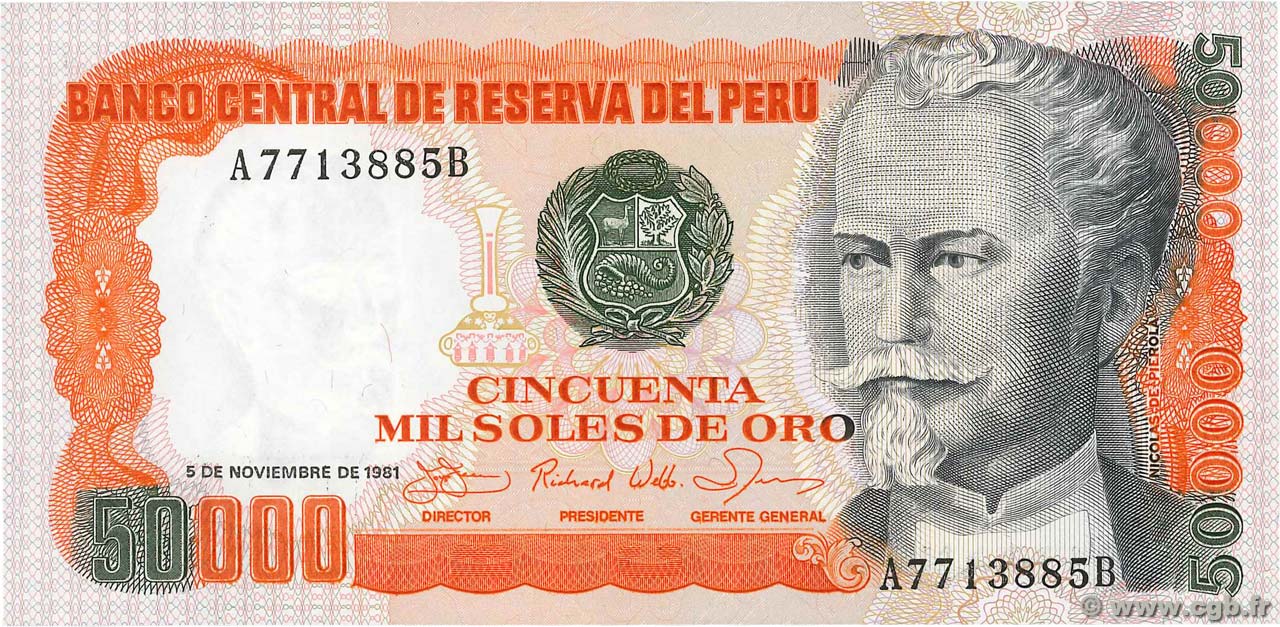 BILLETE 50000 CINCUENTA MIL SOLES DE ORO 1981 PERU