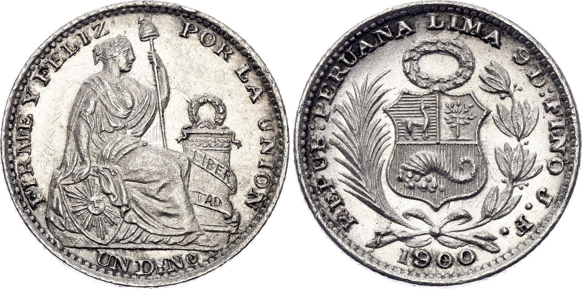 MONEDA 1 DINERO 1900 PERÚ