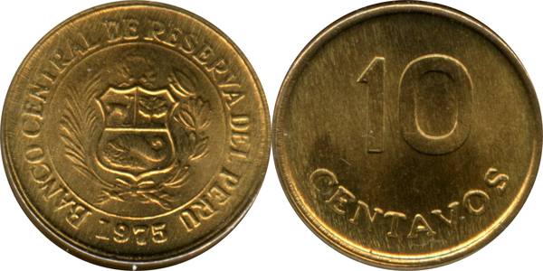 MONEDA 10 CENTAVOS 1975 PERÚ