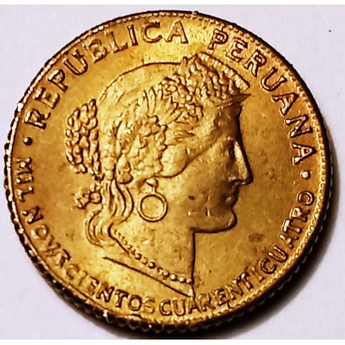 MONEDA 5 CENTAVOS UN MIL NOVECIENTOS CUARENTICUATRO 1944 PERÚ