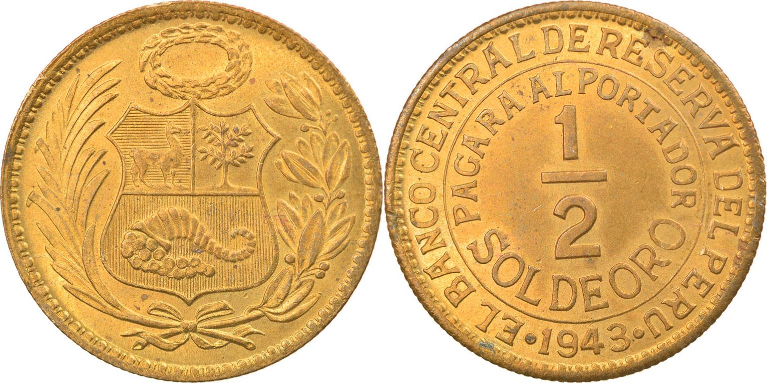 MONEDA MEDIO SOL DE ORO 1943 PERÚ