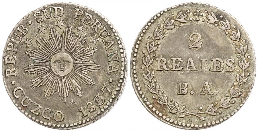 2 REALES DE PLATA 1837 REPÚBLICA DEL SUR DEL PERÚ