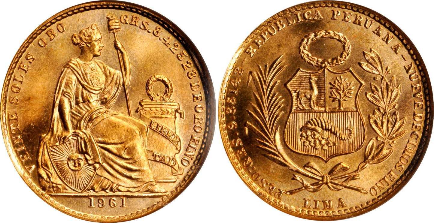 20 SOLES DE ORO 1961 PERÚ