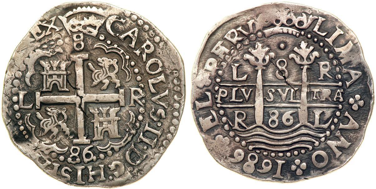 8 REALES DE PLATA 1686 PERÚ CARLOS II