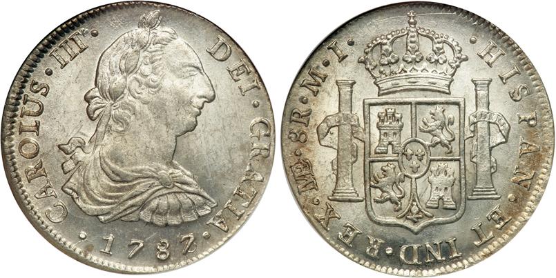 8 REALES DE PLATA 1787 PERÚ CARLOS III