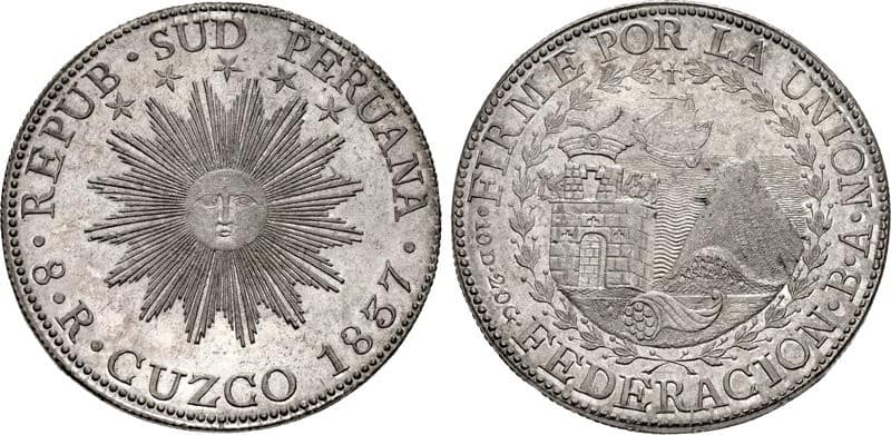 8 REALES DE PLATA 1838 REPÚBLICA DEL SUR DEL PERÚ