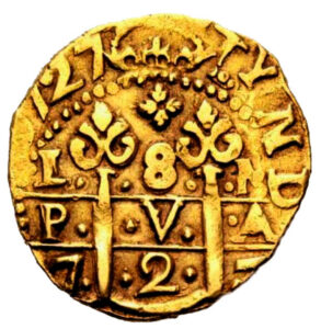 MACUQUINA-DE-ORO-1727-8-ESCUDOS-PERU_REVERSO