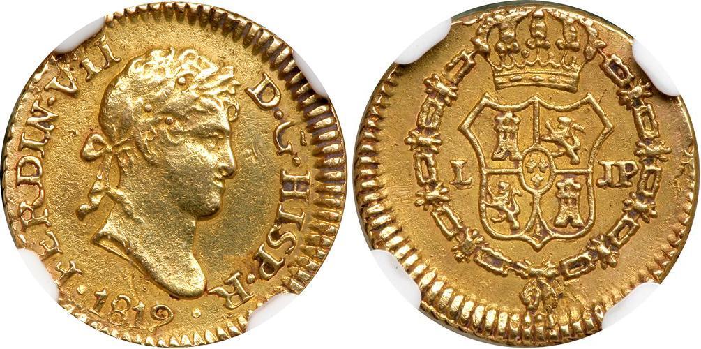 MEDIO ESCUDO DE ORO 1819 PERÚ