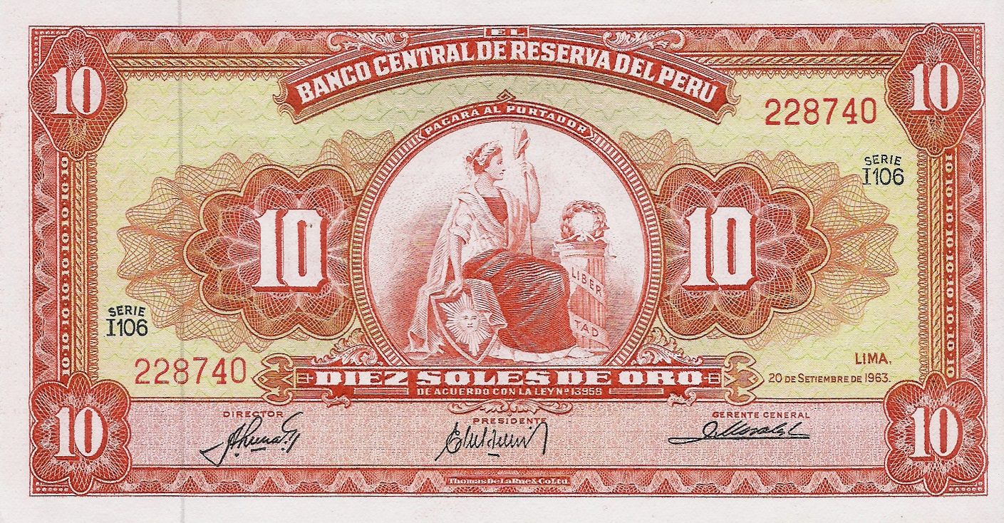 BILLETE 10 DIEZ SOLES DE ORO 1963 PERU