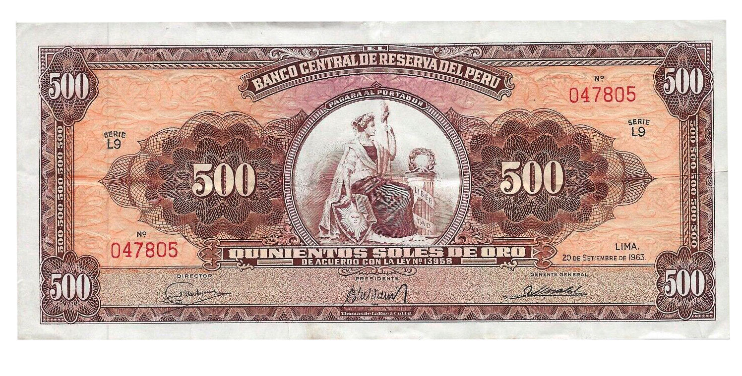 BILLETE 500 QUINIENTOS SOLES DE ORO 1963 PERU