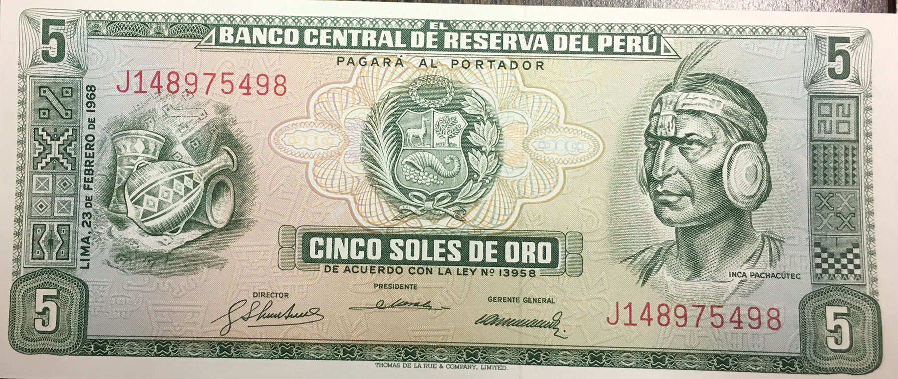 BILLETE 5 CINCO SOLES DE ORO 1968 PERU