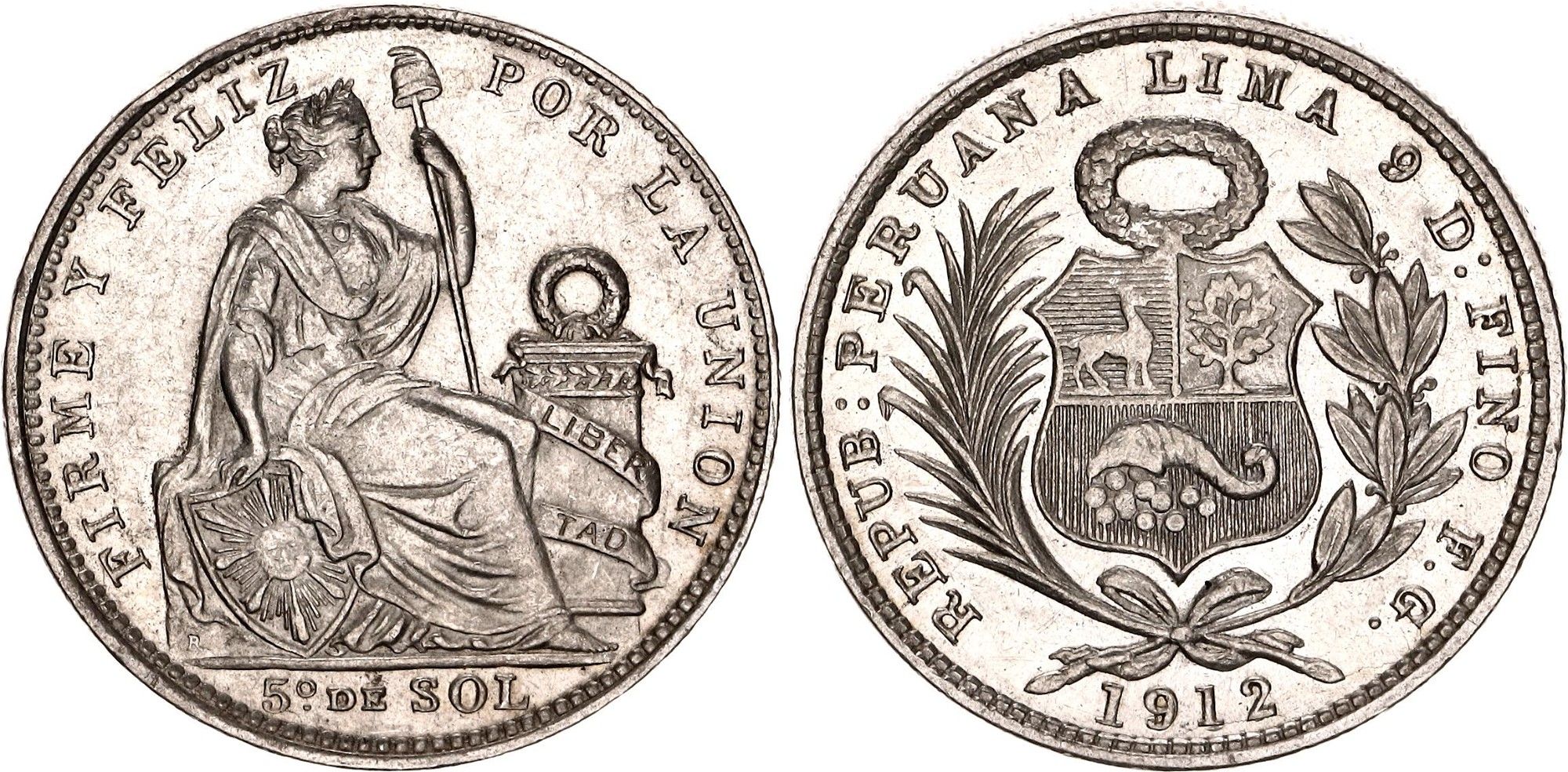 MONEDA UN QUINTO 1912 PERÚ