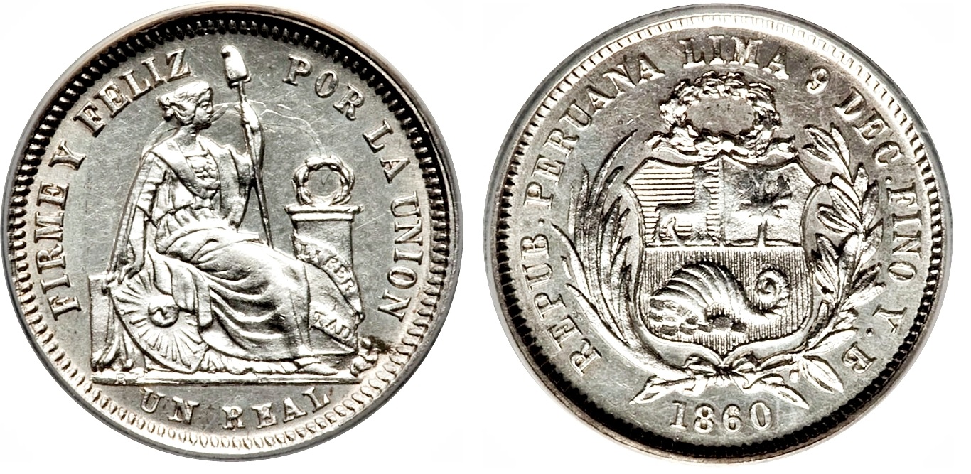 MONEDA UN REAL 1860 PERÚ